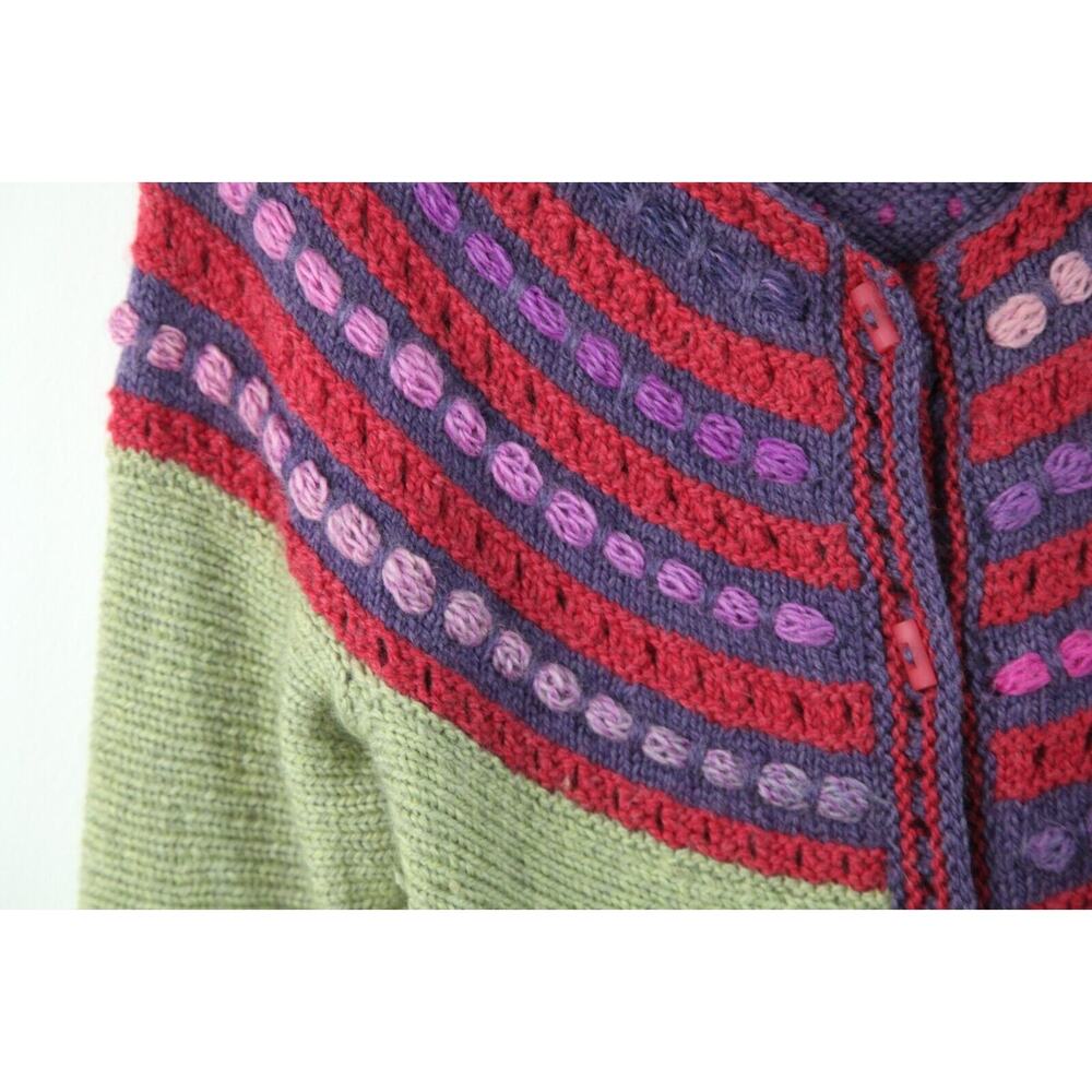 Handmade Knit Wool Cardigan Sweater Art to Wear Green Purple XS S Cottagecore - Picture 3 of 11